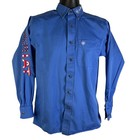 Ariat Men s Team Logo Sz Small Long Sleeve Button Down Shirt Blue American Flag