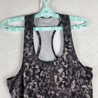 Reebok Woman Sport Tank Top L Gray Black Racerback Shirt Pixel Pattern Lined Euc