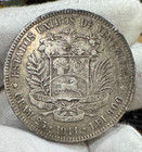 Venezuela 1911    900 Silver 5 Bolivares Better Grade Bolivar Liberator