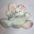 Vintage 1988 Fisher Price Puffalump Mouse Rattle Baby Plush Pink Blue White