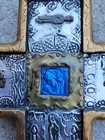 Sale  ---vintage Mexican Folk Art Cross Milagros Wood Brass Glass Tin