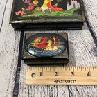 Set Of 2 Palekh Vintage Russian Lacquer Box Hand Painted Scene Jewelry Trinket  