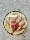 Antique Victorian Genuine Pressed Flowers   Butterfly 2 Sided Glass 1 75   