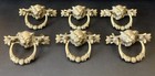 Rare Set Of 6 Original Antique Ornate Brass Lion Head Hinged Drawer Pulls