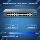 24 Port Poe Switch With 2 Gigabit Ethernet Uplink Port  Unmanaged 26 Port 802   
