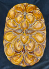 Vintage French-style Oyster Platter 21-well Brown Glaze Vallauris Look