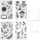 4 Pcs Clear Stamps With 2 Blocks  Vintage Floral Rubber For Card Diy Small Clear