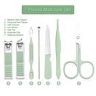 Manicure Set - 7 Pieces Professional Travel Nail Clippers With Green Leather 