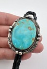 Vintage Navajo Sterling Silver Royston Turquoise Stamped Oval Bolo Tie 2 1 8 
