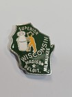 Wisconsin Travel Souvenir Lapel Pin Map Shaped Major Cities Vintage