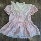 Vtg Dress Girls Toddler Size 18 Months Pink White Lace Collar Ruffle