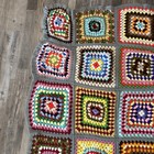 Vtg Granny Square Afghan Gray Crocheted Multicolor Throw Blanket 57    X 69   