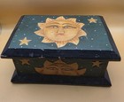 Vintage Folk Art Celestial Sun   Stars Wooden Trinket Box - 90s Whimsigoth Home