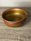 Vintage Hand Made Turned Wooden Bowl Colorfully Painted Sides Decor Candy Dish