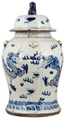 Blue  White Porcelain Chinese Temple Jar  Hand Painted Dragon Motif-18 5   h