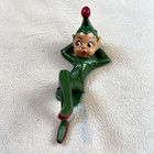 Vintage Green Rubber Pixie Elf Figure Christmas Hong Kong 4  Long Mcm