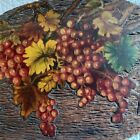 Large Vintage Pyrography  Flemish Art Oil Painting Antique Hand Painted Grapes