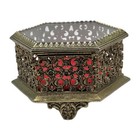 Vintage Brass Filigree 4  Jewelry Box With Beveled Glass Lid Signed Japan