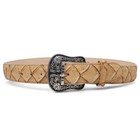 Genuine Leather Pirarucu Print Texas Metal Buckle Belt Sand Color - Tanner Mark