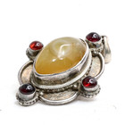 Silver Pendant With Nepalese Agate Dzi Bead And Red Tourmaline Luk Mik Amulet