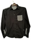 Vintage Lady s Boys Black Button-up Shirt With Striped Accents On Collar Pocket