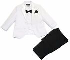 Boys Tuxedo Kids Children Toddler 6 Pcs Dress Party Suit Black Pants All Sizes 