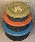 Set Of 3 Primitive Mdf Nesting Boxes Button Lid Jute Detail Farmhouse Decor