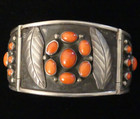 Vintage Navajo Coral Sterling Silver Box Clasp Cuff Bracelet