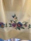 Vtg 50s 60s Yellow Gingham Half Apron Cross Stitch Floral Embroidery Hand Made