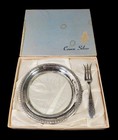 Vtg Sterling Silver Lemon Fork   Etched Glass Plate W  Sterling Trim 5    In Box