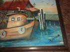 Vintage Fishing Dock And Boat Signed Oil Painting Wood Framed 23  X 19 
