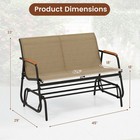 Patio Glider Bench For 2 Swing Gliding Loveseat W curved Teak Armrests For Porch