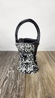 Vintage Ceramic Sleek Elegant Black Basket Vase W  Handle Black And White Spots