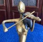 Vintage Brutalist Modernist Brass Abstract Statue Figure Violinist Violin Player