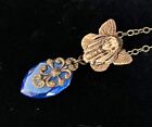 Vintage Necklace Art Nouveau Pendant Goddess Detail Antique Blue Czech Glass