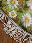 Vintage Retro 60s 70s Vinyl Tablecloth Groovy Floral Daisy Fringe Green Round 