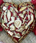 Red Heart Wings Gold Milagros Miracle Wood Handmade Mexican Folk Art Love Token