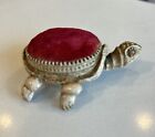 Rare Florenza Vintage Metal Jeweled Turtle Pin Cushion Needle Holder Sewing