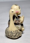 Vintage Netsuke Boy Riding A Swan Plastic Resin Figurine Signed 2 x1 5