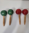 Hand Painted Vtg Mexican Maracas Percussion Music Gourd Shakers Lot Of 4