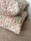 Vintage Harris Bluprint Feather Down Pillows 2 Pink Flower Stripe Ticking 25x17 