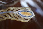 Vintage Soft Yellow Thin Hair Comb With Blue Rhinestones   Yellow Inlay 5  X 1 