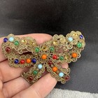 Vintage Pot Metal Art Deco Bow Brooch Gold Tone Read