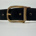 Vintage Black Reversible Leather Belt Solid Brass Buckle Taiwan Roc Gold Tone 32