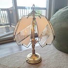 Glass Panel Touch Lamp Striped Design Brass Flowers Table Lamp Vintage 