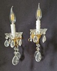 Vintage Pair Of French  Brass Crystal 1 Light Sconces Wall Lights Wall Lamps