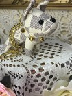 Designer Fashion Dog Key Chain Bag Charm Check Pattern Leather Metal Gold Chain