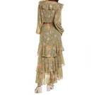 Wayf Green Floral V-neck Long Sleeve Smocked Ruffle Layered Maxi Dress S