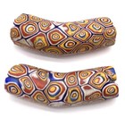 2 Rare Old Antique Venetian Rusty Brown Elbow  Millefiori Glass Trade Beads