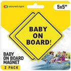 Baby On Board Car Magnet 5 Inch Reflective Yellow 2 Pack Vehicle Safety Sign